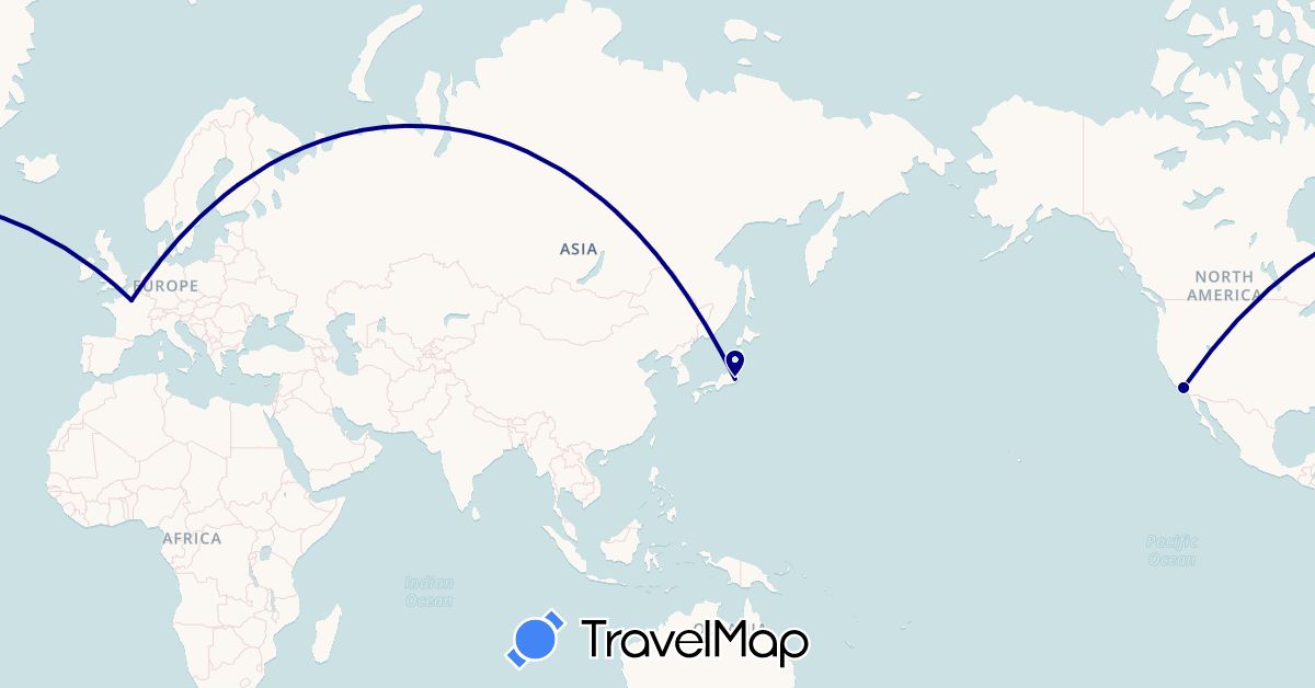 TravelMap itinerary: driving in France, Japan, United States (Asia, Europe, North America)